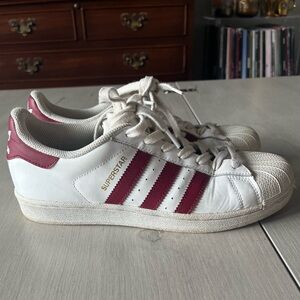 Adidas Superstar White and Burgundy Sneakers
